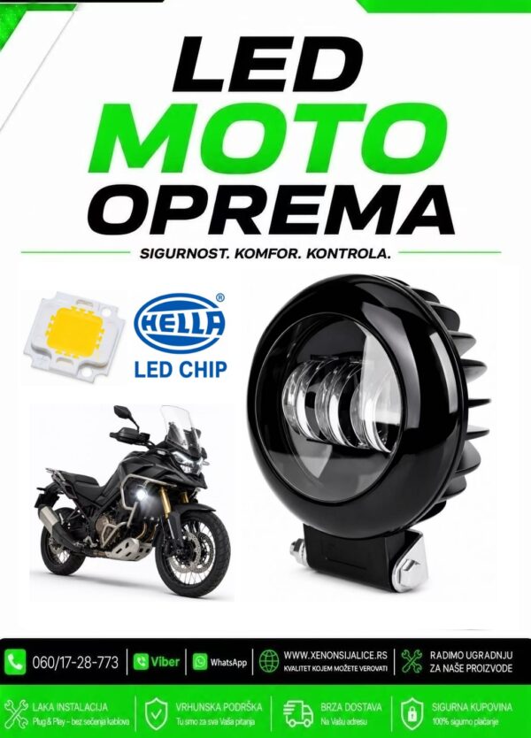UNIVERZALNI LED FAR ZA MOTORE SA NOSACEM 30W LED MOTO FAR