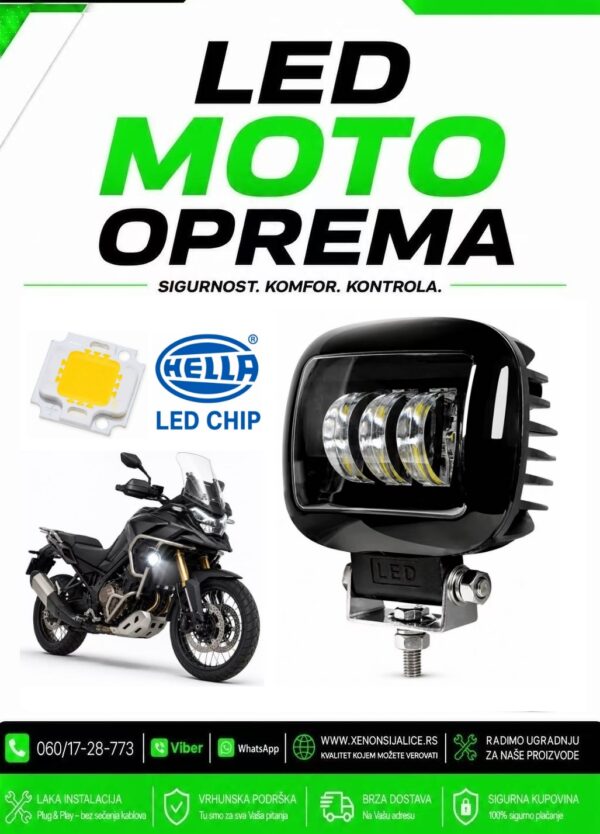 UNIVERZALNI LED FAR ZA MOTORE SA NOSACEM 30W LED MOTO FAR