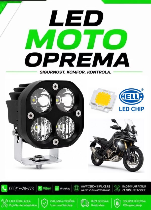 UNIVERZALNI LED FAR ZA MOTORE SA NOSACEM 20W LED MOTO FAR