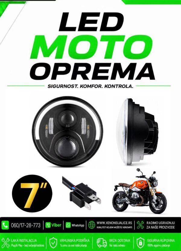 UNIVERZALNI LED FAR ZA MOTORE 7 INCA 18CM 50W LED MOTO FAR