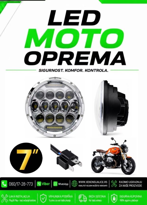 UNIVERZALNI LED FAR ZA MOTORE 7 INCA 18CM 50W LED MOTO FAR