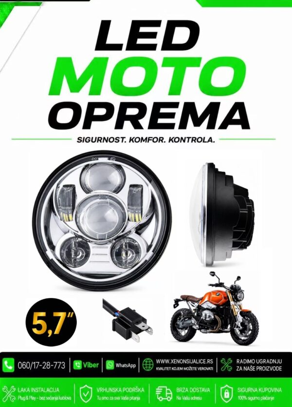 UNIVERZALNI LED FAR ZA MOTORE 5,7 INCA 15CM 50W LED MOTO FAR