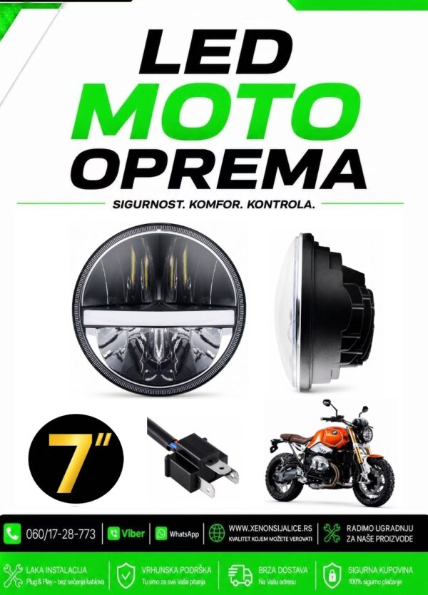 UNIVERZALNI LED FAR ZA MOTORE 7 INCA 18CM 50W LED MOTO FAR