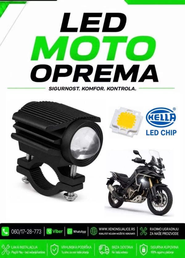 UNIVERZALNI LED FAR ZA MOTORE SA NOSACEM 20W LED MOTO FAR