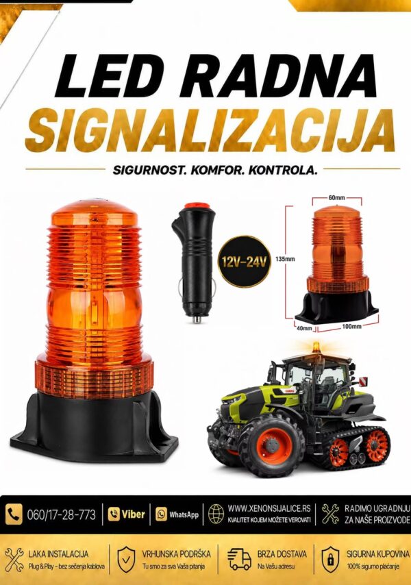 LED ROTACIJA NA MAGNET/SRAFLJENJE 135mm X 60mm ZUTA 12v/24v