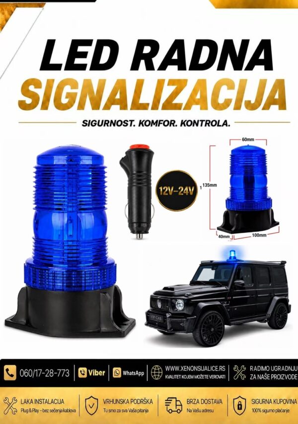 LED ROTACIJA NA MAGNET/SRAFLJENJE 135mm X 60mm PLAVA 12v/24v