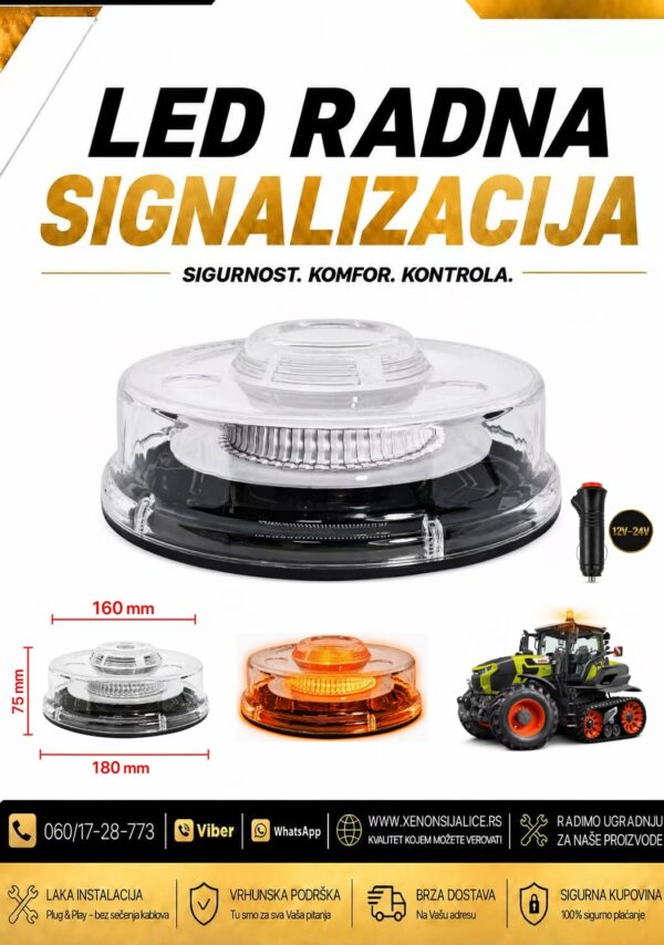 LED ROTACIJA NA MAGNET/SRAFLJENJE 75mm X 160mm ZUTA 12v/24v