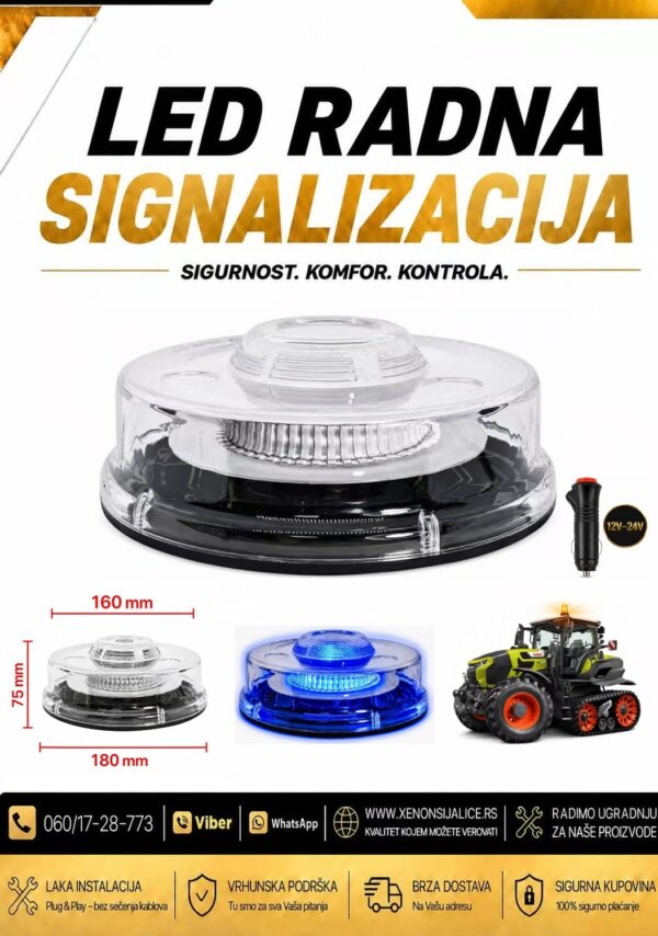 LED ROTACIJA NA MAGNET/SRAFLJENJE 75mm X 160mm PLAVA 12v/24v