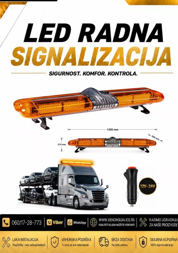 LED ROTACIJA NA MAGNET/SRAFLJENJE 360 STEPENI 120cm X 30cm ZUTA 12v/24v