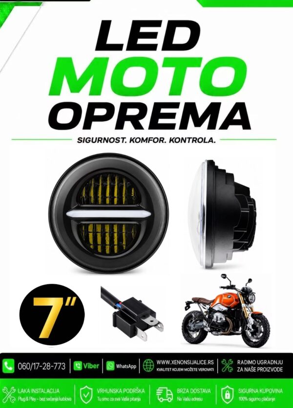UNIVERZALNI LED FAR ZA MOTORE 7 INCA 18CM 50W LED MOTO FAR