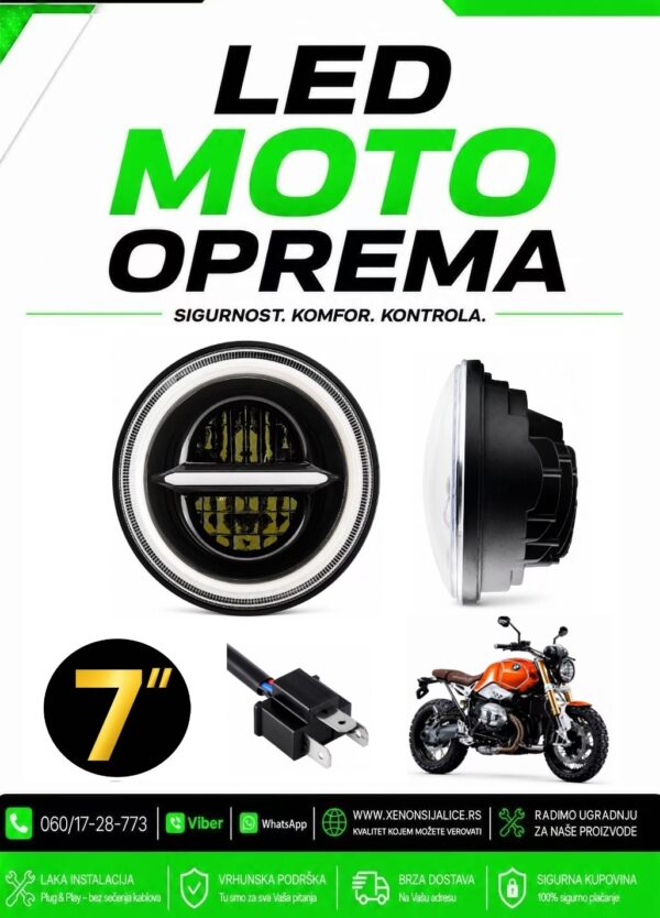 UNIVERZALNI LED FAR ZA MOTORE 7 INCA 18CM 50W LED MOTO FAR