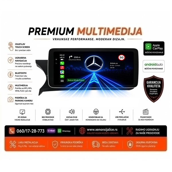 MERCEDES C KLASA W204 MULTIMEDIJA ANDROID,CAR PLAY NAVIGACIJA TOUCH SCREEN 10 INCA
