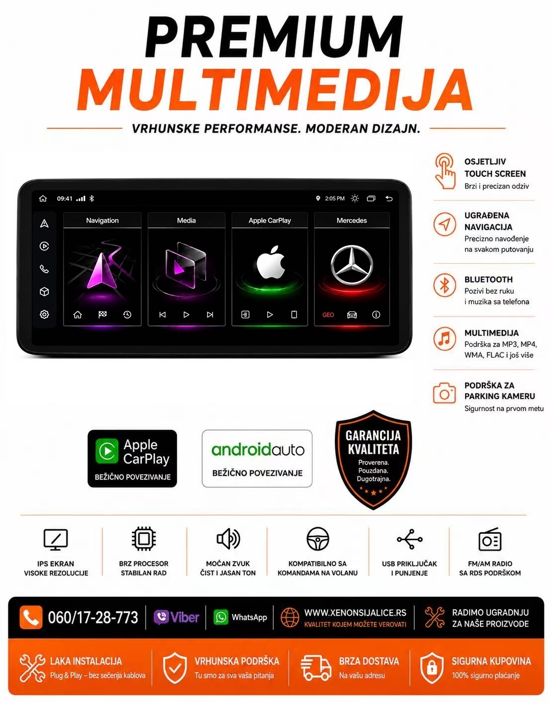 MERCEDES CLA,GLA,GLC MULTIMEDIJA ANDROID,CAR PLAY NAVIGACIJA TOUCH SCREEN 10 INCA