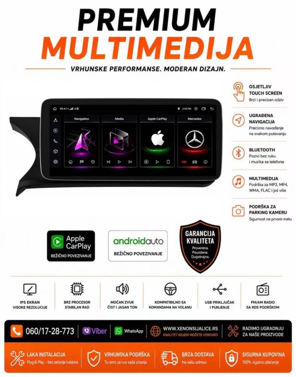 MERCEDES C KLASA W204 MULTIMEDIJA ANDROID,CAR PLAY NAVIGACIJA TOUCH SCREEN 10 INCA