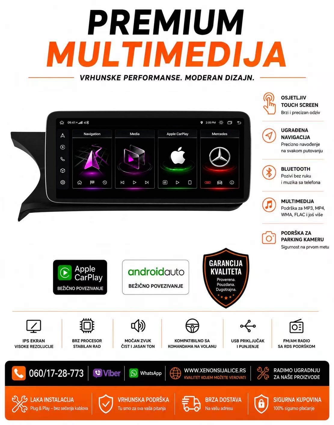 MERCEDES C KLASA W204 MULTIMEDIJA ANDROID,CAR PLAY NAVIGACIJA TOUCH SCREEN 10 INCA