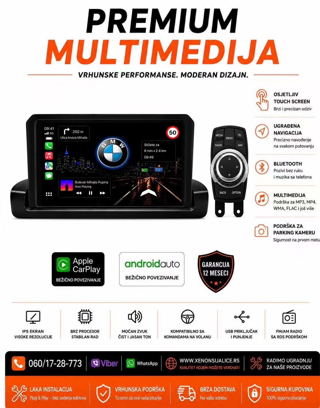 BMW 3 E90 E91 E92 ANDROID,CAR PLAY MULTIMEDIJA NAVIGACIJA TOUCH SCREEN 10 INCA