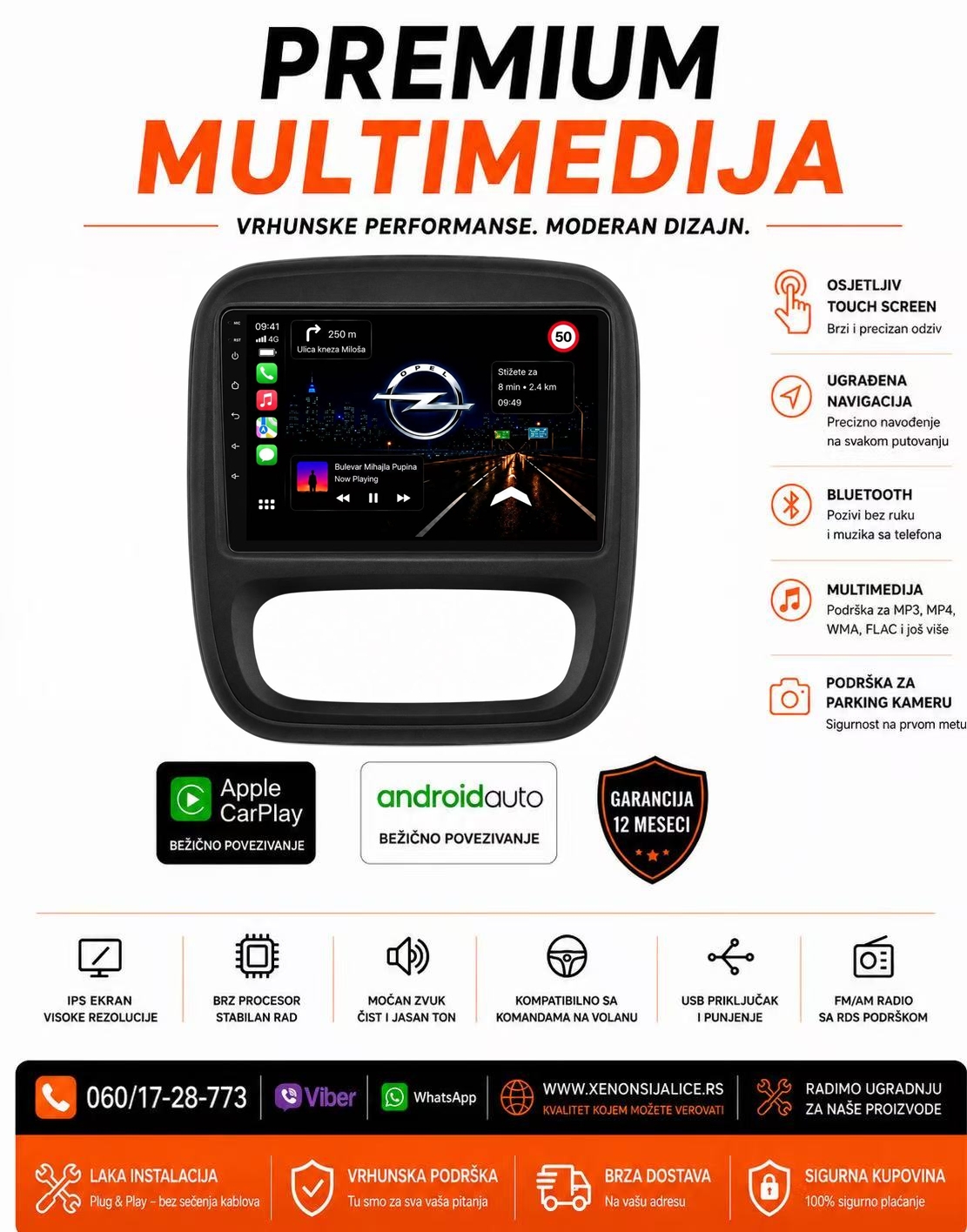 OPEL VIVARO MULTIMEDIJA ANDROID,CAR PLAY NAVIGACIJA TOUCH SCREEN 10 INCA