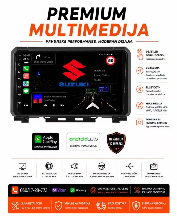 SUZUKI JIMNY MULTIMEDIJA ANDROID,CAR PLAY NAVIGACIJA TOUCH SCREEN 10 INCA