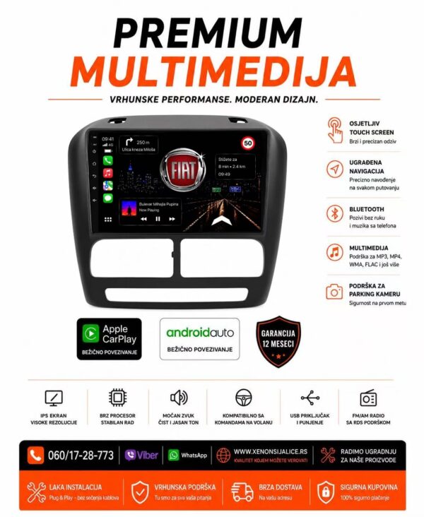 FIAT DOBLO MULTIMEDIJA ANDROID,CAR PLAY NAVIGACIJA TOUCH SCREEN 10 INCA