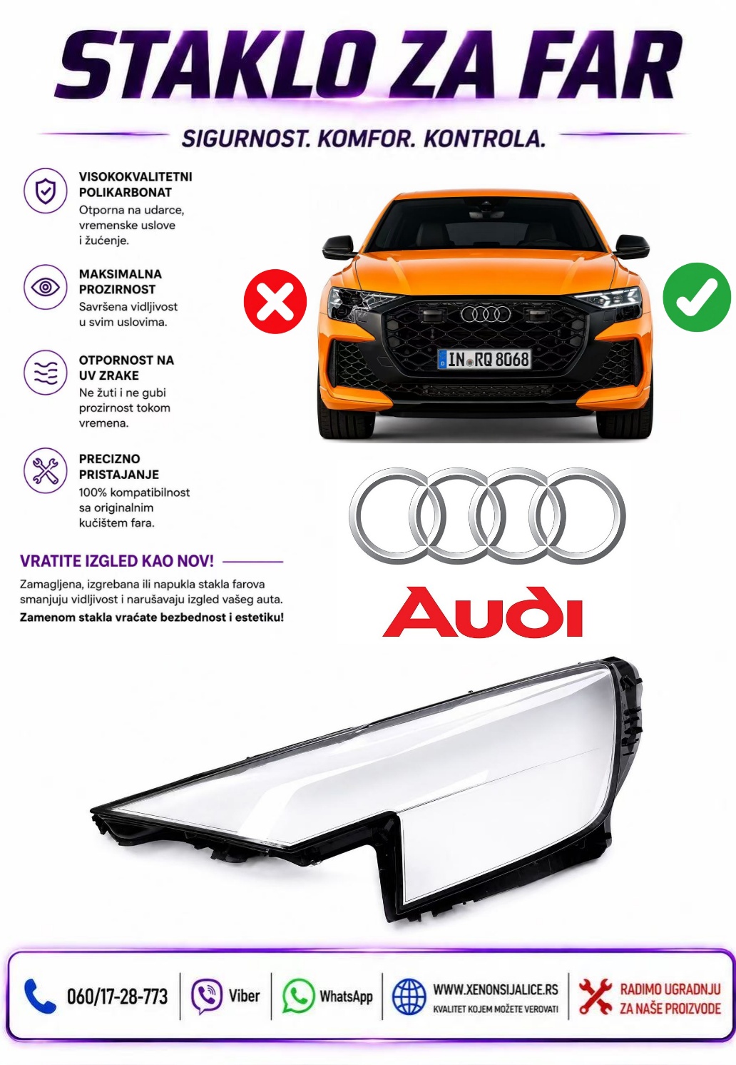 STAKLO FARA AUDI Q8 18-24 STAKLO ZA FAR