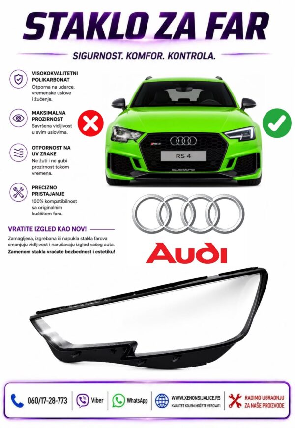 STAKLO FARA AUDI A4 B9 16-20 STAKLO ZA FAR