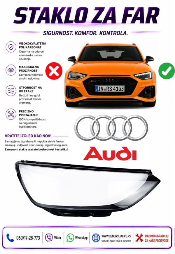 STAKLO FARA AUDI A4 20-24 STAKLO ZA FAR