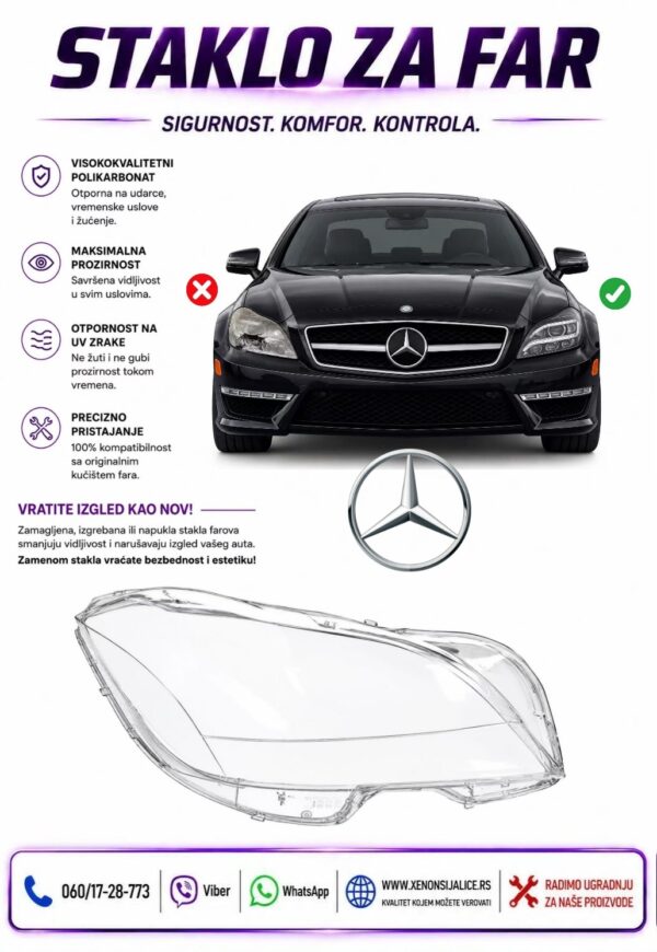 STAKLO FARA MERCEDES CLS KLASA C218 11-14 STAKLO ZA FAR