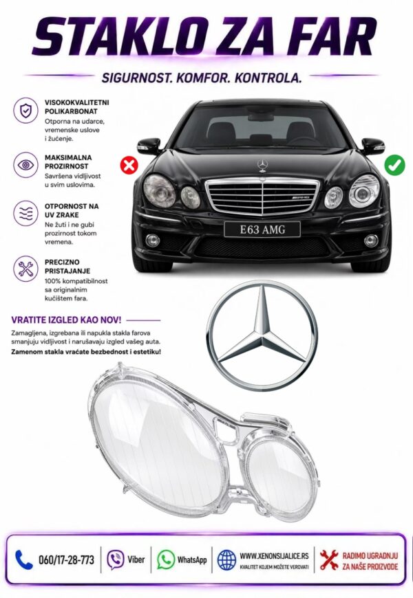 STAKLO FARA MERCEDES E KLASA W211 02-09 STAKLO ZA FAR