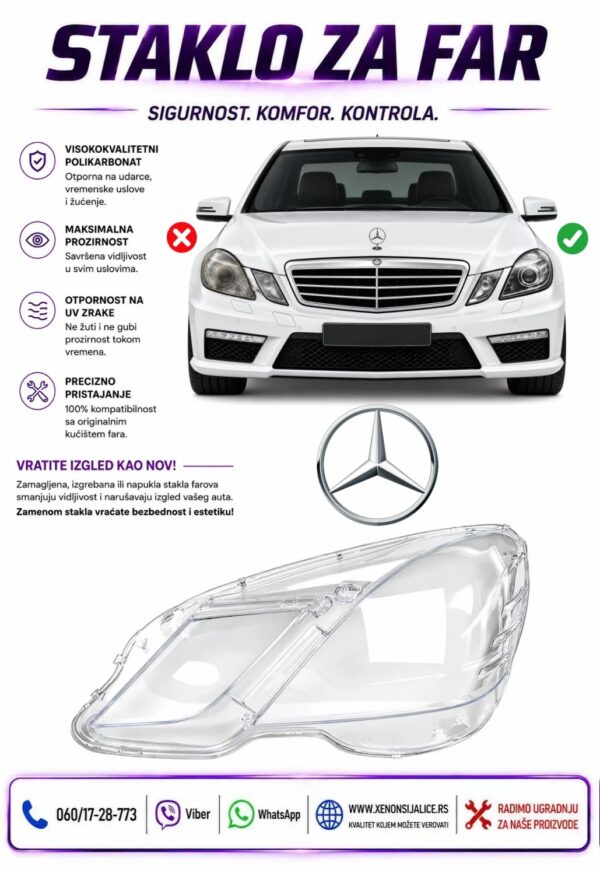 STAKLO FARA MERCEDES E KLASA W212 09-13 STAKLO ZA FAR