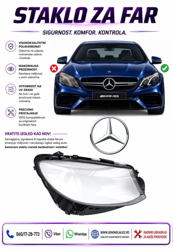 STAKLO FARA MERCEDES E KLASA W213 16-20 STAKLO ZA FAR