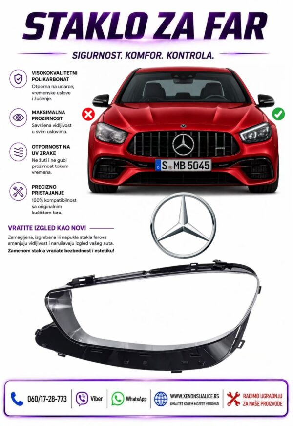 STAKLO FARA MERCEDES E KLASA W213 20-23 STAKLO ZA FAR