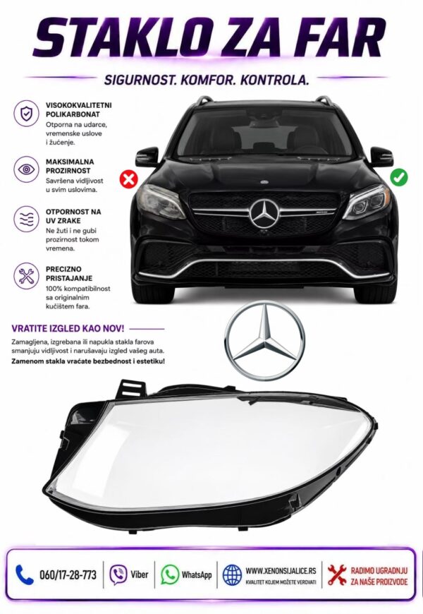 STAKLO FARA MERCEDES GLE KLASA W166 15-18 STAKLO ZA FAR