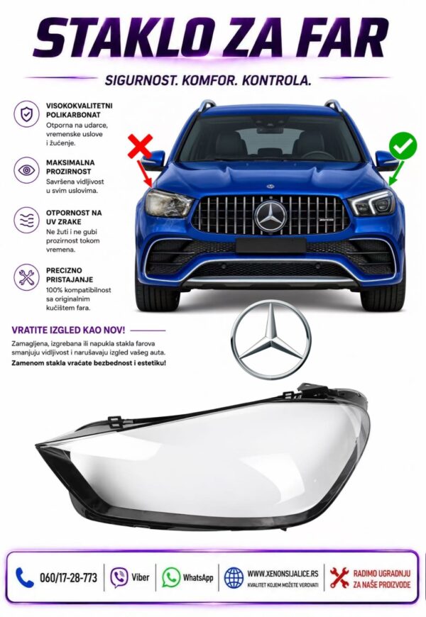 STAKLO FARA MERCEDES GLE KLASA W167 18-23 STAKLO ZA FAR