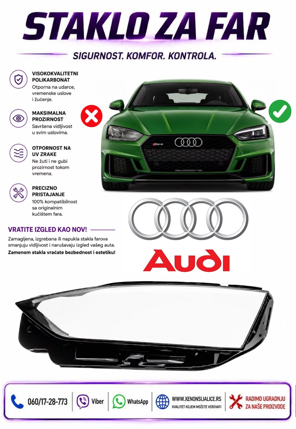 STAKLO FARA AUDI A5 16-20 STAKLO ZA FAR