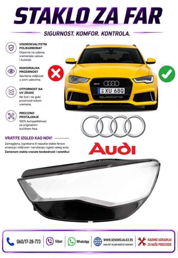 STAKLO FARA AUDI A6 C7 12-15 STAKLO ZA FAR
