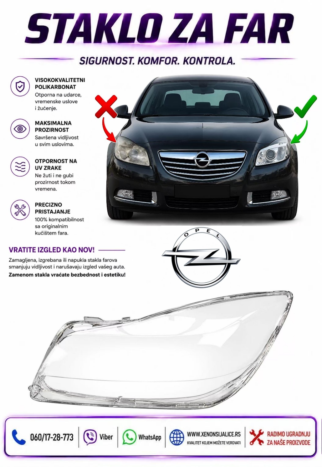 STAKLO FARA OPEL INSIGNIA 08-13 STAKLO ZA FAR
