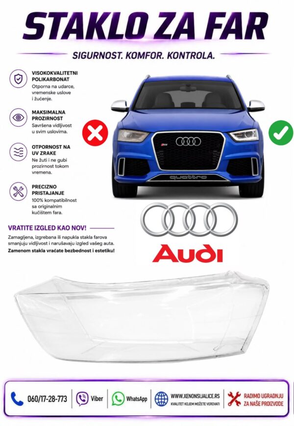 STAKLO FARA AUDI Q3 10-15 STAKLO ZA FAR