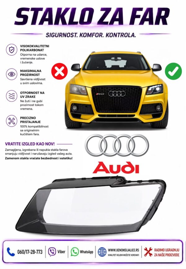 STAKLO FARA AUDI Q5 08-13 STAKLO ZA FAR