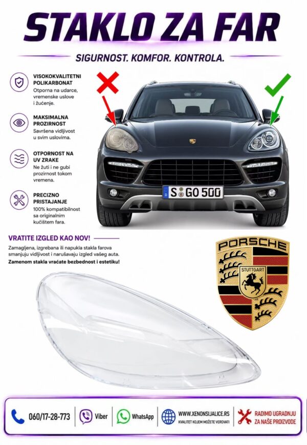 STAKLO FARA PORSCHE CAYENNE 10-15 STAKLO ZA FAR