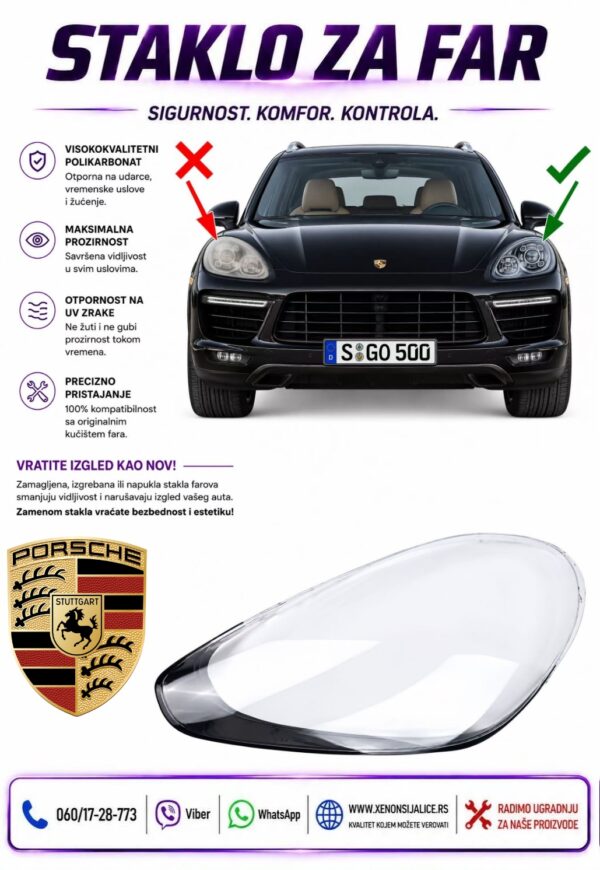 STAKLO FARA PORSCHE CAYENNE 15-18 STAKLO ZA FAR