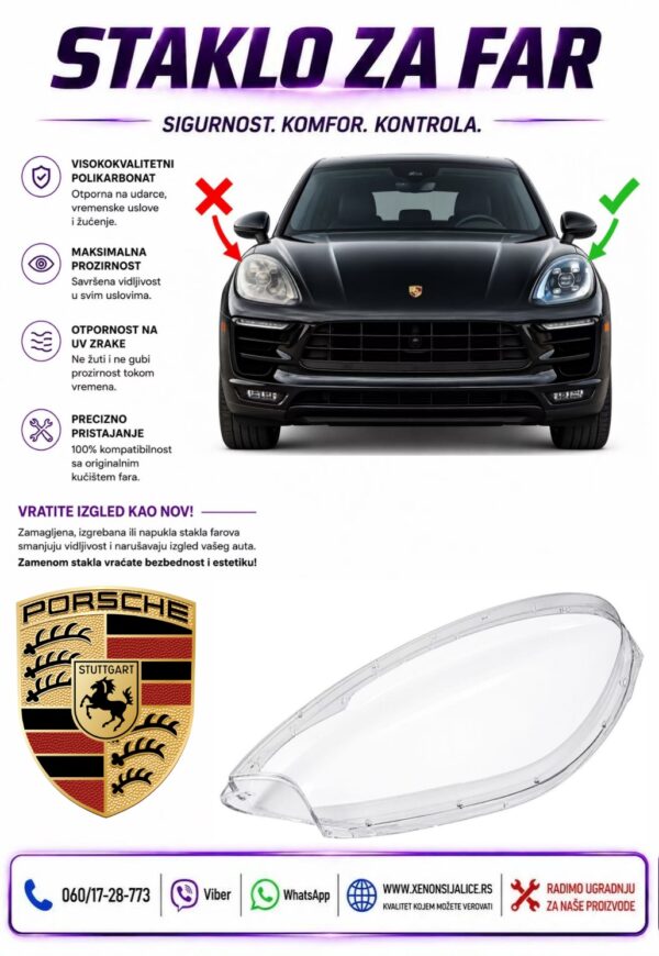 STAKLO FARA PORSCHE MACAN 14-18 STAKLO ZA FAR