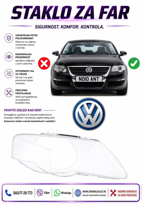 STAKLO FARA VW PASSAT B6 STAKLO ZA FAR