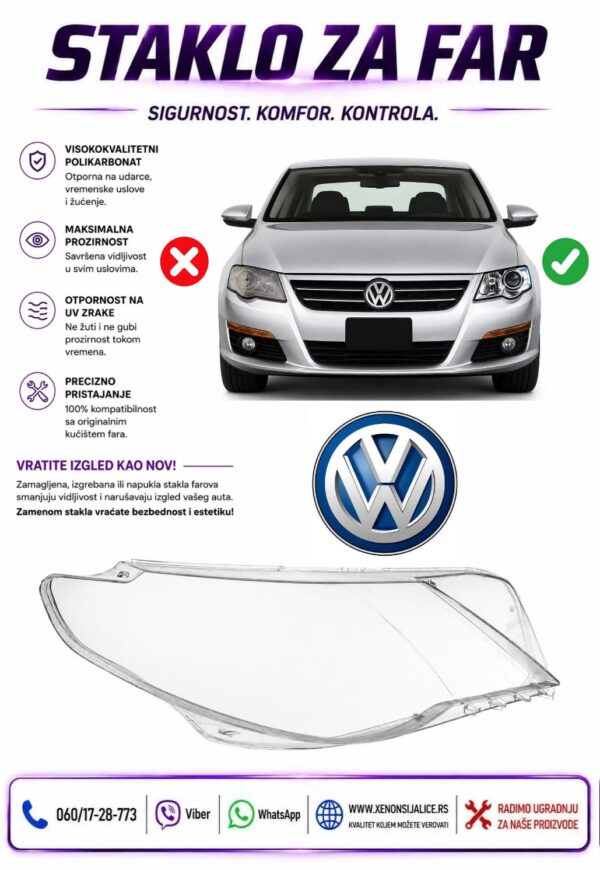 STAKLO FARA VW PASSAT CC 08-12 STAKLO ZA FAR