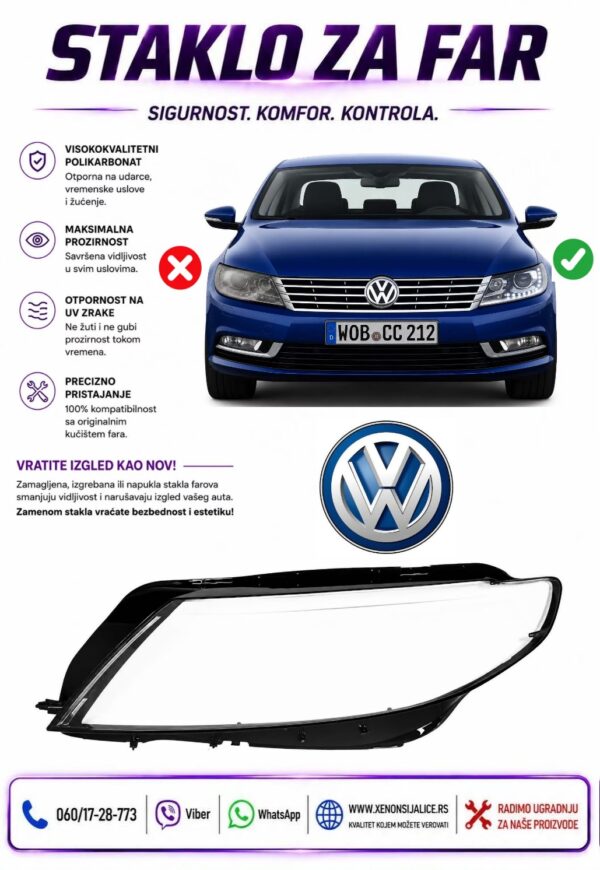 STAKLO FARA VW PASSAT CC 13-17 STAKLO ZA FAR