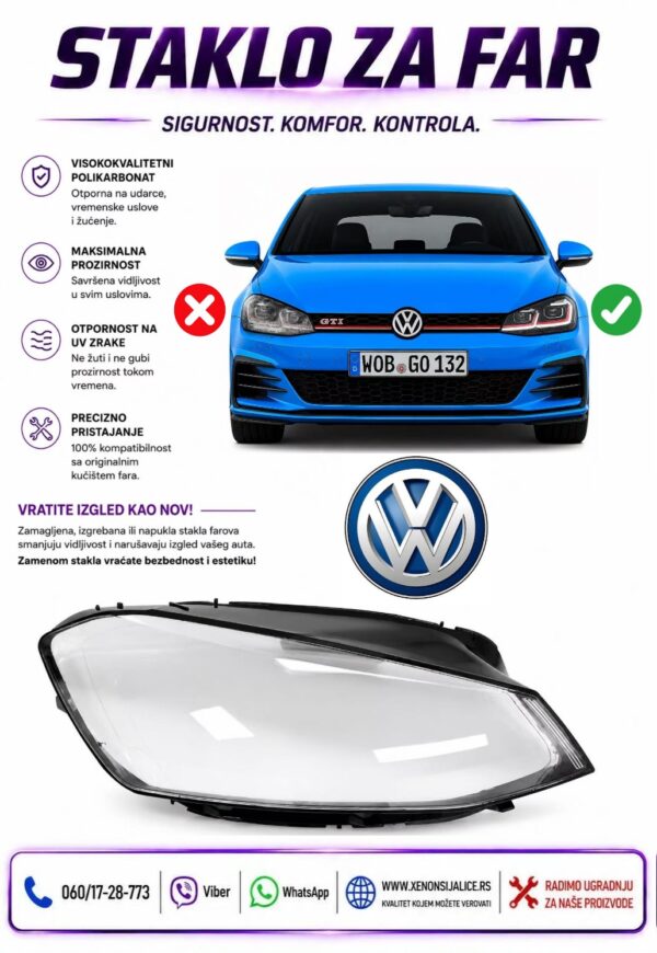 STAKLO FARA VW GOLF 7 13-17 STAKLO ZA FAR
