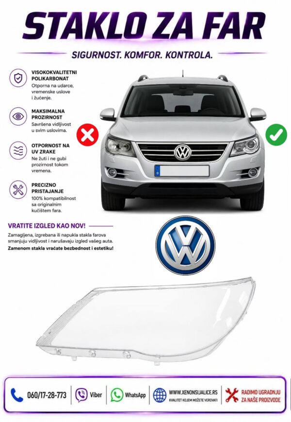 STAKLO FARA VW TIGUAN 09-12 STAKLO ZA FAR
