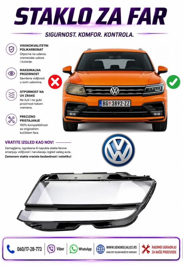 STAKLO FARA VW TIGUAN LED 17-21 STAKLO ZA FAR