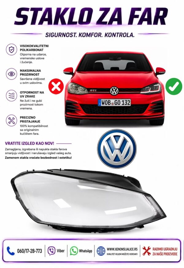 STAKLO FARA VW GOLF 7.5 17-19 STAKLO ZA FAR