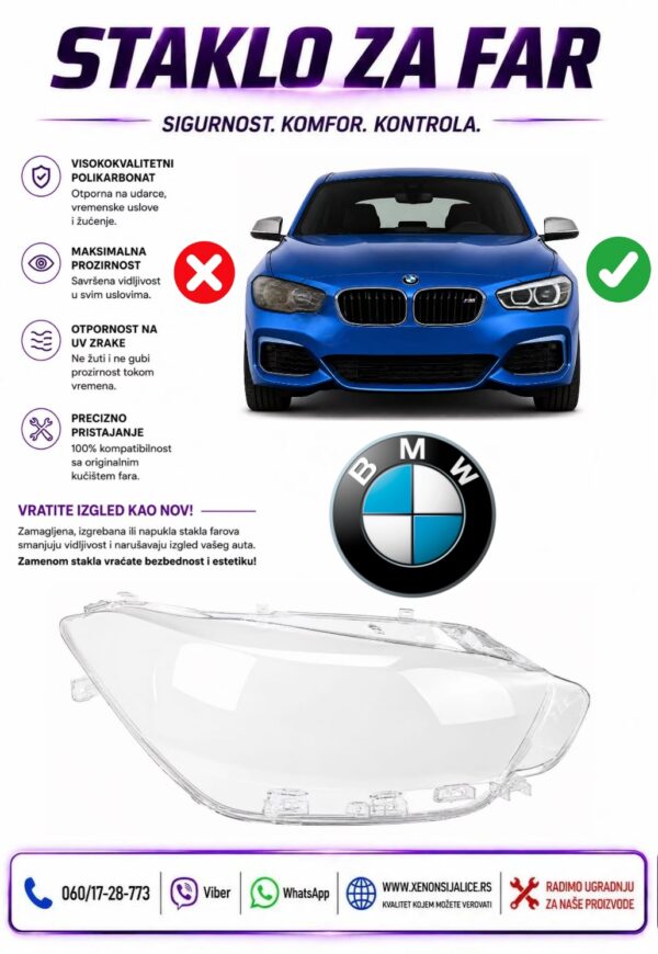 STAKLO FARA BMW 1 F20 15-19 STAKLO ZA FAR