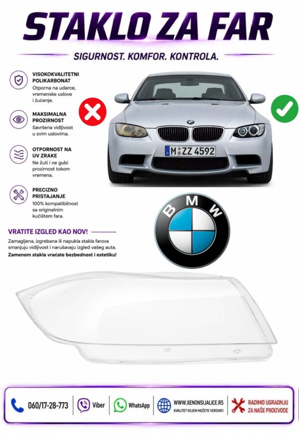 STAKLO FARA BMW 3 E90 05-11 STAKLO ZA FAR